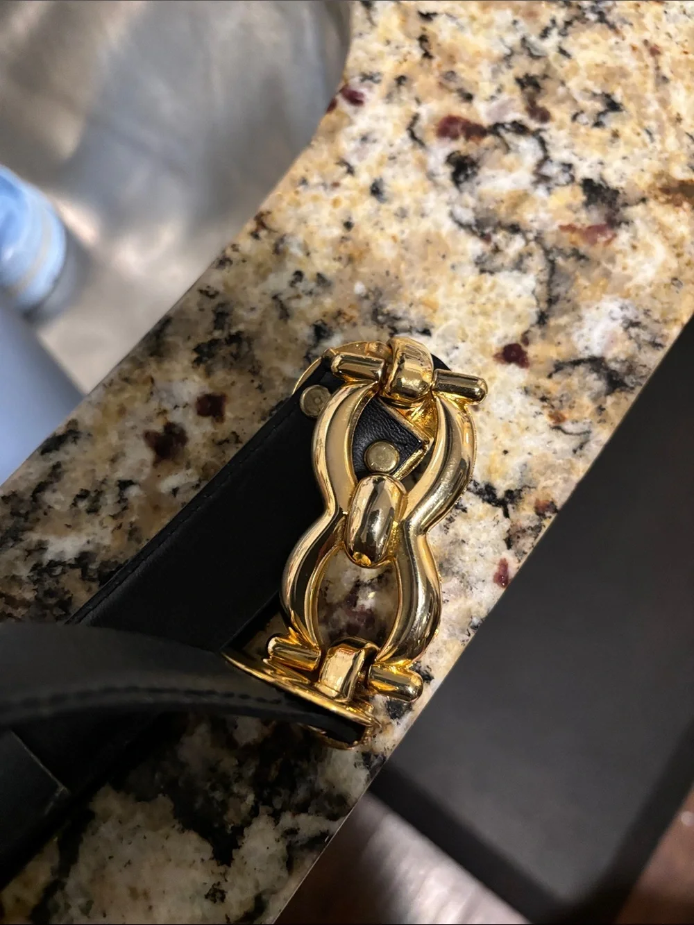 Louis Vuitton Black Leather Belt with Gold Chain Accents - comes with some rubs